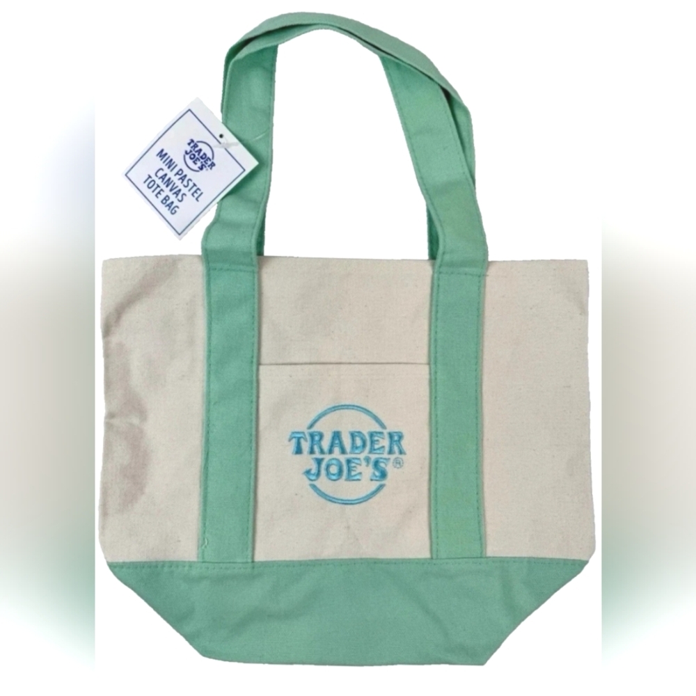 Trader Joe’s Mini Canvas Tote Bag New With Tag Limited Edition Mint Green NWT